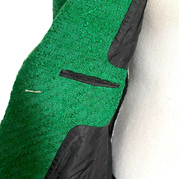 Zara Boucle Tweed Blazer Jacket Fits Sz S/M Green Notched Collar Single Button - Picture 10 of 12